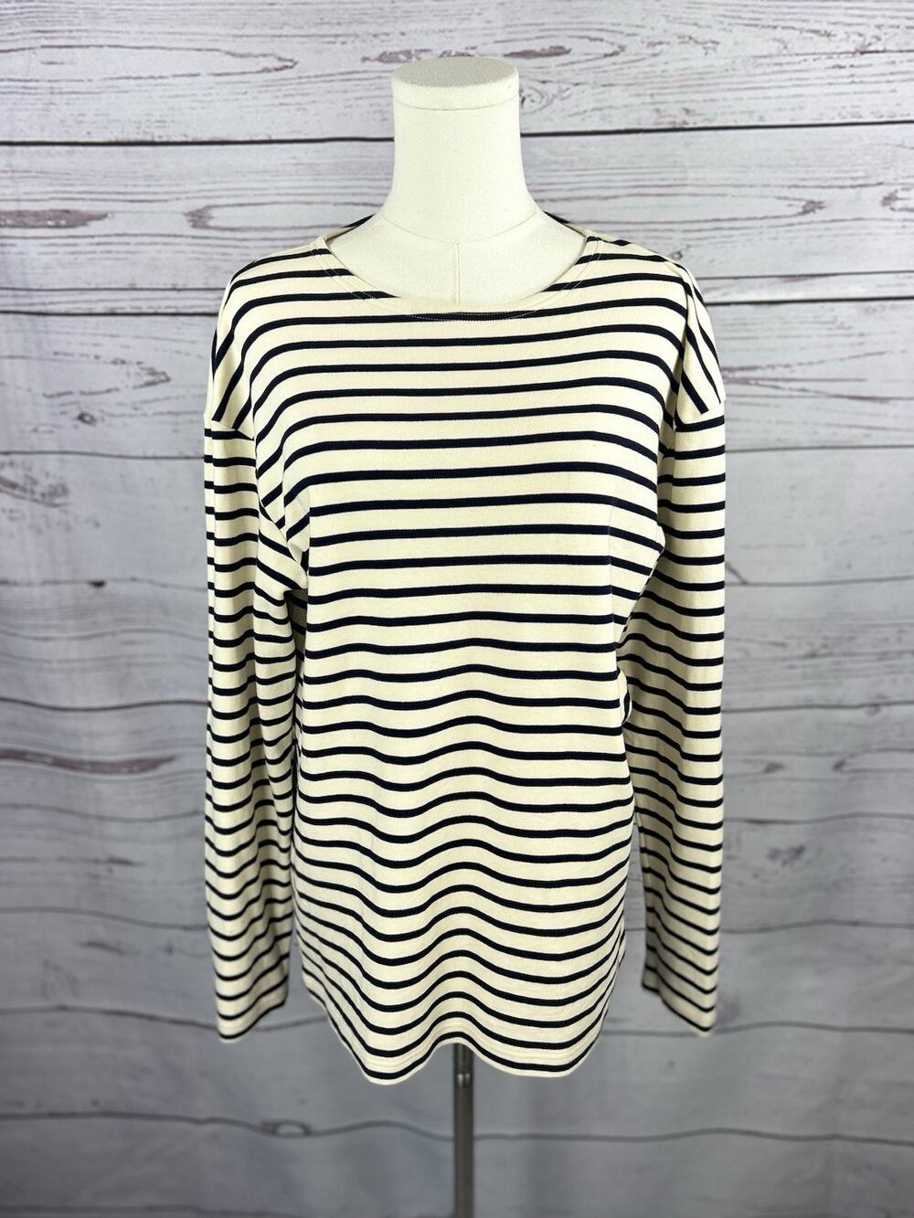Armor-Lux Women’s Breton Stripe Long Sleeve Shirt Size 3 Navy White Cotton